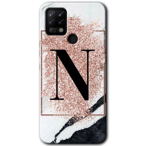 Tecno Pova Kılıf HD Desen Baskılı Arka Kapak - Pembe Mermer Desenli N Harfi + Kırılmaz Cam