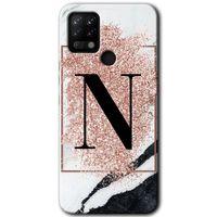 Tecno Pova Kılıf HD Desen Baskılı Arka Kapak - Pembe Mermer Desenli N Harfi + Kırılmaz Cam