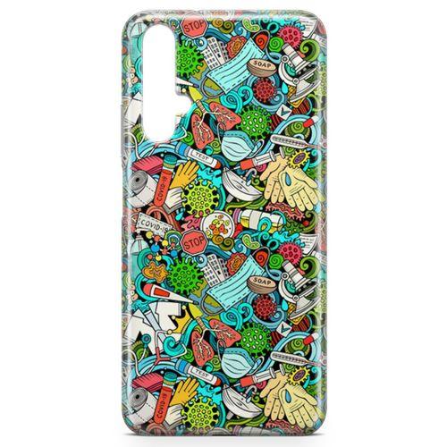 Huawei Nova 5t Kılıf Covid-19 Doodle Arka Kapak Koruma Desenli Full Koruyucu
