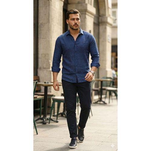 Erkek Uzun Kollu Keten Gömlek