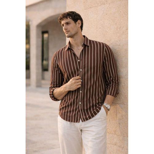 Scorsese Çizgili Relaxed Fit Erkek Gömlek - Kahve