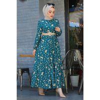 Beli Büzgülü Eteği Fırfırlı Tesettür  Elbise 17647-8