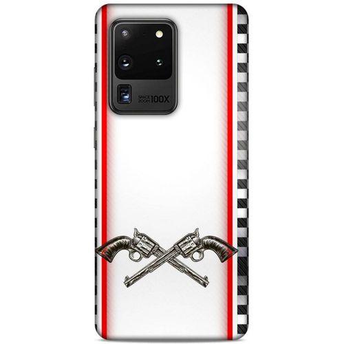 Lopard Samsung Galaxy S20 Ultra Uyumlu Kılıf Tattoo's (28) Arka Kapak Tabanca Sövmesi