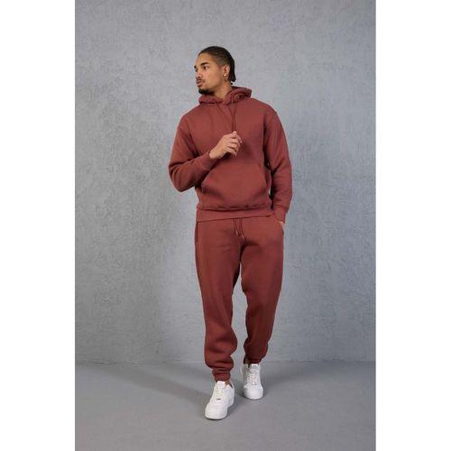 Şardonlu Kanguru Cepli Sweatshirt - 3 İplik Şardonlu Lastik Paça Erkek Eşofman Altı- Eşofman Takımı - Kiremit