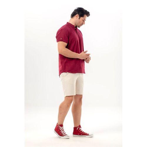 Kısa Kol Şantuklu Pamuk Bodrum Erkek Yazlık Tshirt Koyu Bordo 3068