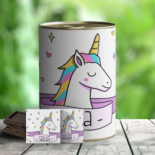 Kişiye Özel İsim Yazılı Unicorn Hediye Çikolata Konservesi