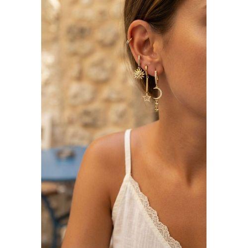 3 lü Set Ay Yıldız ve Güneş Model Gold Renk Kadın Küpe