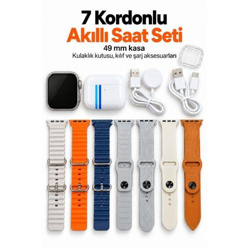 Akıllı Saat Bluetooth Aramalı Ve 7 Kordonlu Set