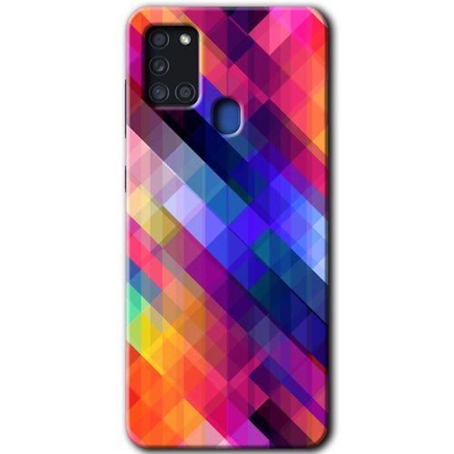 MRCİLETİSİM Samsung Galaxy A21s Kılıf Baskılı Kapak - Multi Oblique + 5D Tam Kaplayan Cam