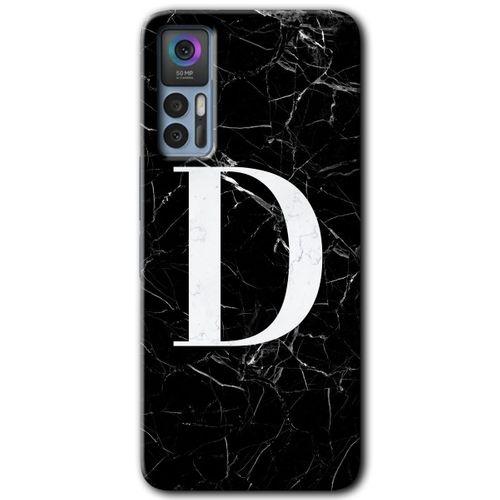 TCL 30 Kılıf HD Desen Baskılı Arka Kapak - Siyah Mermer Desenli D Harfi
