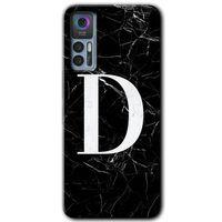 TCL 30 Kılıf HD Desen Baskılı Arka Kapak - Siyah Mermer Desenli D Harfi