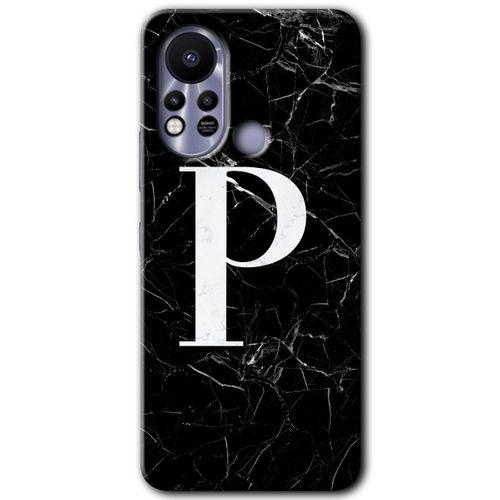 İnfinix Hot 11s Kılıf HD Desen Baskılı Arka Kapak - Siyah Mermer Desenli P Harfi