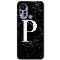 İnfinix Hot 11s Kılıf HD Desen Baskılı Arka Kapak - Siyah Mermer Desenli P Harfi