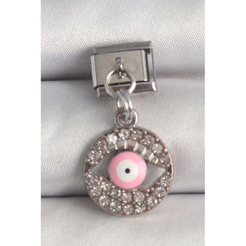 316L Çelik Gümüş Renk Sallantı Zirkon Taşlı Pembe Göz Model Nomination Charm - TJ-BC1373