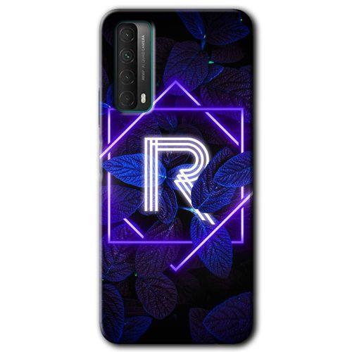 Huawei P Smart 2021 Kılıf HD Desen Baskılı Arka Kapak - Dark Neon Yaprak R Harfi