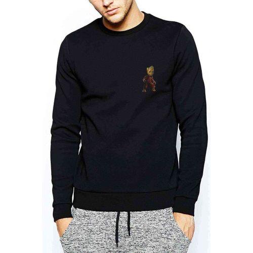 Groot Göğüs Baskılı Siyah Erkek Sweatshirt