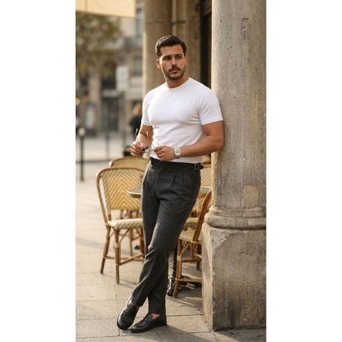 Erkek Basic Bisiklet Yaka Kısa Kollu Triko Tişört - %100 Pamuk Akrilik