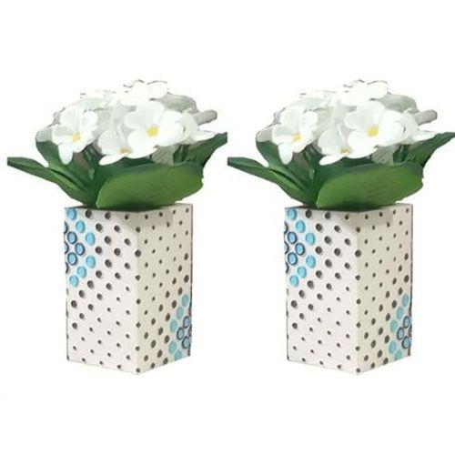 2 Adet Vazo Dahil,Vazoda Çiçek,Beyaz Yapay Çiçek,Vazo Dekoratif  Puanlı Poliresin 6X6X15Cm
