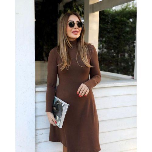 Kadın Uzun Kollu Balıkçı Yaka Salaş Kusa Akrilik Elbise