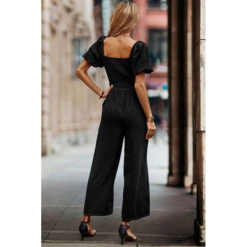 Kadın Kısa Kollu Kare Yakalı Göğsü Gipeli Belden Kuşaklı Uzun Janjan Tulum