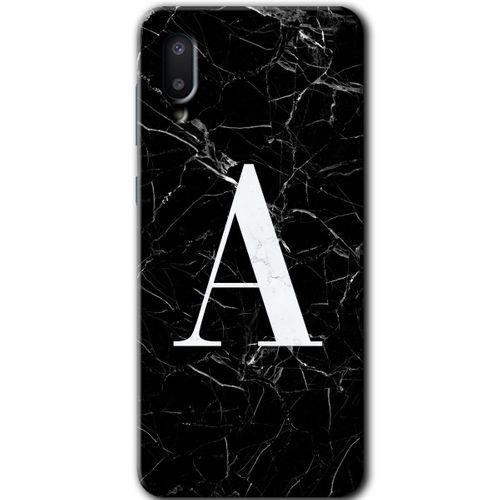 Samsung Galaxy A02 Kılıf Baskılı Kapak - Siyah Mermer Desenli A Harfi +Tam Ekran Koruyucu