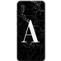 Samsung Galaxy A02 Kılıf Baskılı Kapak - Siyah Mermer Desenli A Harfi +Tam Ekran Koruyucu