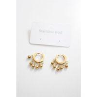 Çelik Boncuklu Halka Küpe - Altın