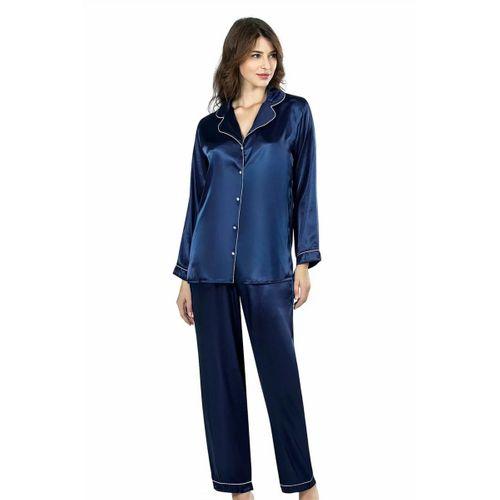 Lacivert İkili Saten Gecelik Pijama Takımı 7647