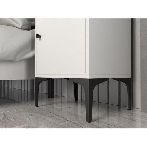 Wood'n Love Vio Metal Ayaklı Minifiks Bağlantı, Dolaplı Komodin - Beyaz / Siyah