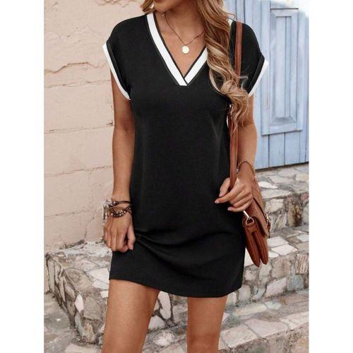 Kadın Kısa Kollu V Yakalı Ribanalı Modal Mini Elbise