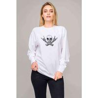 Skull Rock Müzik Masaüstü Parmak İnciler Baskılı Beyaz Kadın Sweatshirt