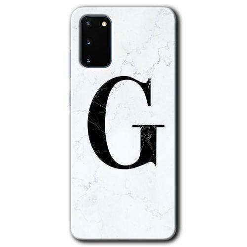 Samsung Galaxy S20 HD Baskılı Kılıf + 9D Tam Ekran Koruyucu - Beyaz Mermer Desenli G Harfi