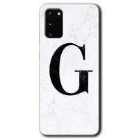 Samsung Galaxy S20 HD Baskılı Kılıf + 9D Tam Ekran Koruyucu - Beyaz Mermer Desenli G Harfi