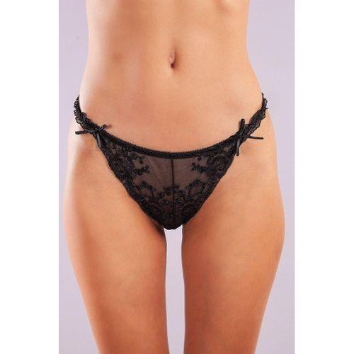 Giselle Mini String, Kadın Güpürlü Saten Siyah String Külot