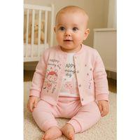 Happy Dancing Desenli 3'lü Hırkalı Kız Bebek Takım