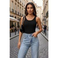 Kadın Siyah Kolsuz Kalın Askılı Uzun Crop Top Bluz & Atlet Modern Basic Üst