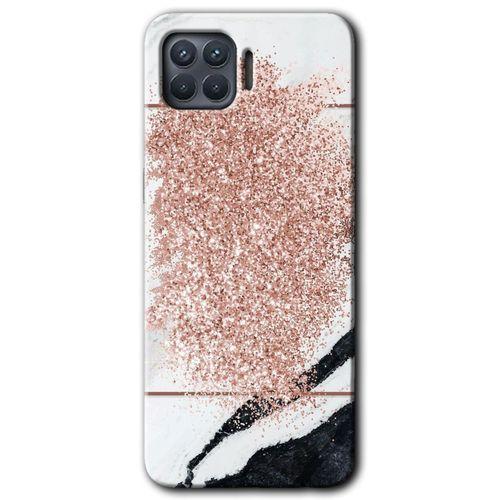 Oppo Reno 4 Lite Kılıf Baskılı Kapak - Simli Mermer + 5D Tam Kaplayan Cam