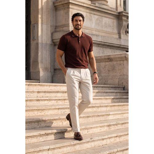 Newman Regular Fit Düğmeli Polo Yaka Viskon Triko Erkek T-Shirt - Kahve