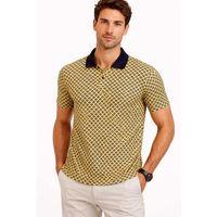 Erkek Pike Kumaş Polo Yaka Desenli Tişört Kısa Kol Yazlık T-Shirt - Sarı