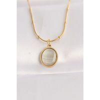 316L Çelik Zincir Altın Renk Gri Sedefli Oval Figürlü Kolye