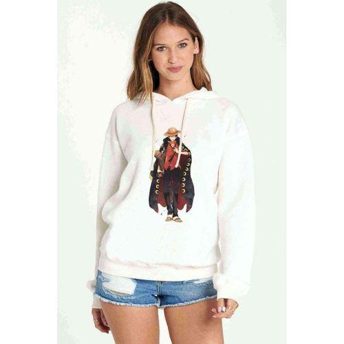Anime One Piece Kaido Baskılı Beyaz Kadın Kapşonlu Sweatshirt