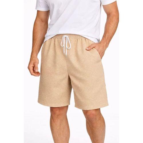 Erkek Pötikareli Şort – Beli Lastikli Bağcıklı, Cepli, Rahat Kesim Günlük Yazlık Şort - Bej