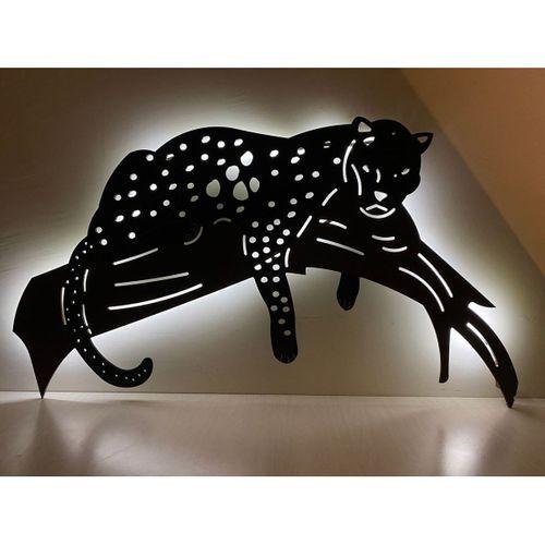 Leopar Led Işıklı MDF Kesim Duvar Aksesuarı Duvar Süsü 100x56