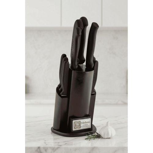 Vintage Mutfak Bıçak Seti Eskitme Ahşap Kütüklü Standlı 10 Parça Çeyiz Sürmene Bıçak Set Sürbisa 61506