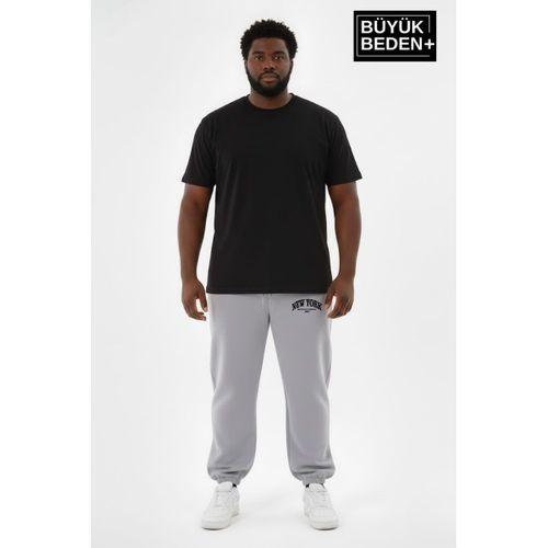 Erkek Büyük Beden New York Baskılı Paça Lastikli Rahat Kesim Jogger İnce Eşofman Altı SPR26BEA951-5