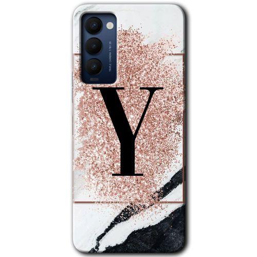 Potkal Hediye Fabrikası Tecno Camon 18 Kılıf HD Desen Baskılı Arka Kapak - Pembe Mermer Desenli Y Harfi