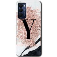 Potkal Hediye Fabrikası Tecno Camon 18 Kılıf HD Desen Baskılı Arka Kapak - Pembe Mermer Desenli Y Harfi