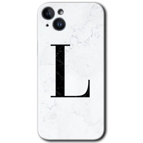 iPhone 14 HD Baskılı Kılıf + 9D Tam Ekran Koruyucu - Beyaz Mermer Desenli L Harfi