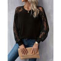 Kadın Uzun Dantel Kollu Bisiklet Yaka Viskon Bluz