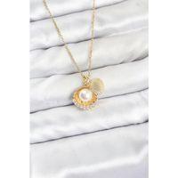 316L Çelik Zincir Gold Renk İncili Deniz Kabuğu Model Zirkon Taşlı Kadın Kolye